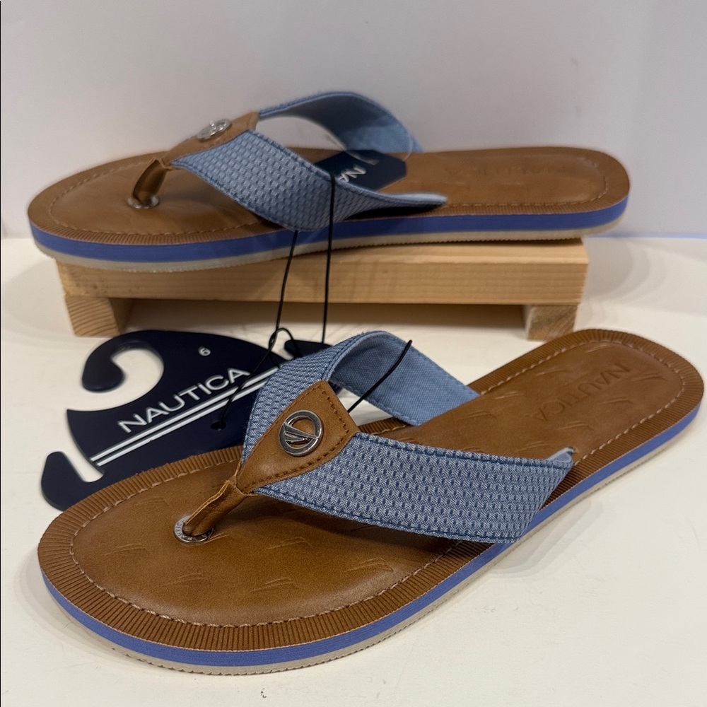 Nautica Blue & Brown Sandals Gulfbreeze organza flip flops NWT-FINAL PRICE!